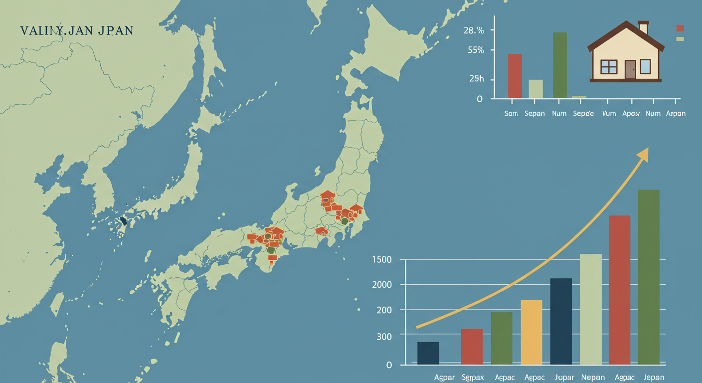 日本地図上で空き家率が高い地域が色分けされているインフォグラフィック