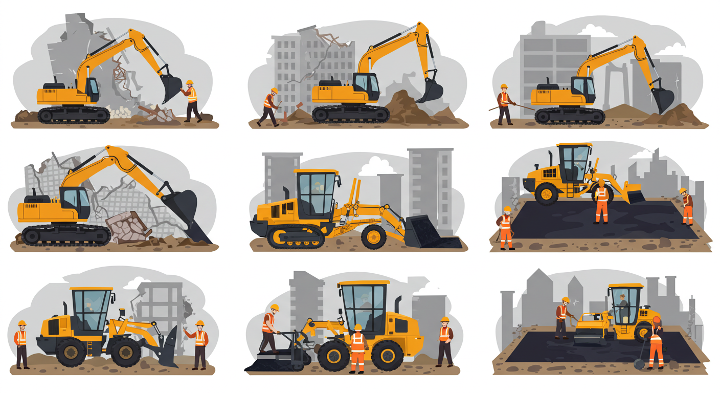 解体工事、整地、舗装などの工程を示すイラスト