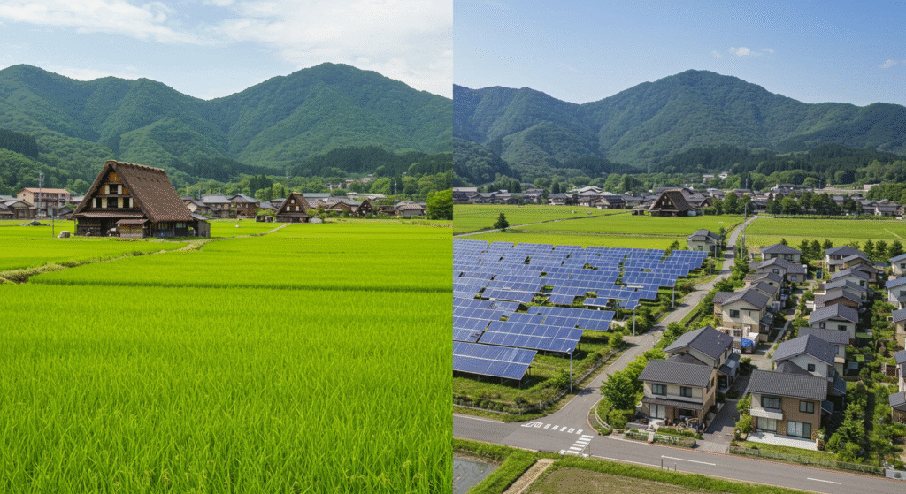 松山市の田園地帯にある緑豊かな水田